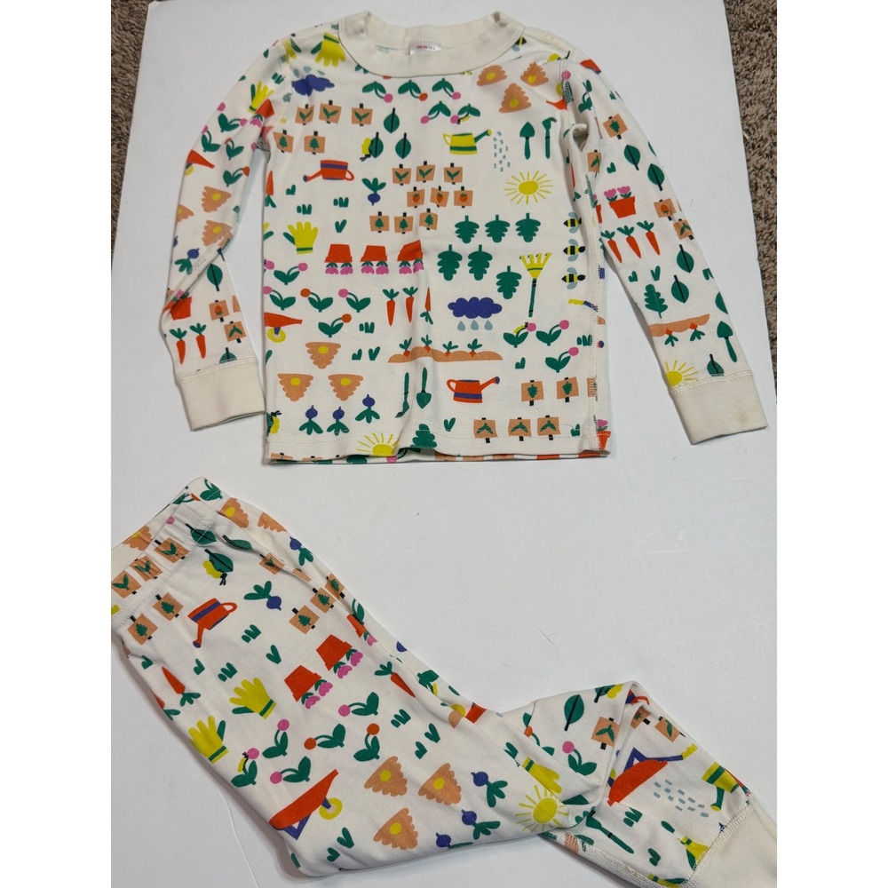 Hanna Andersson Kids Garden Print Organic Cotton Pajama Set White Multi Size 4